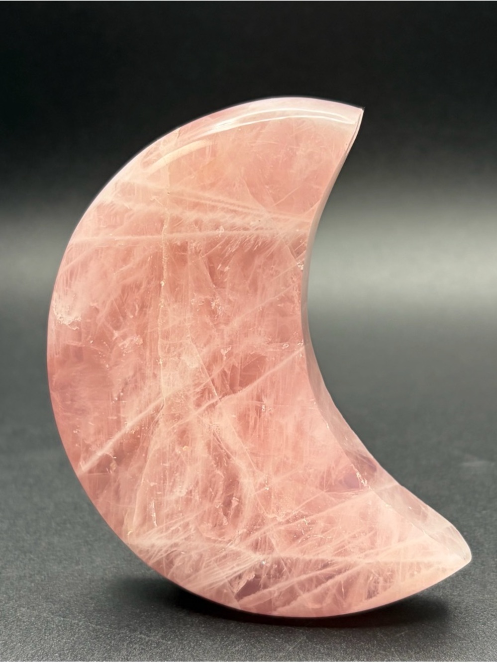 Rose Quartz Crescent Moon Sculpture - Pink Crystal Decor